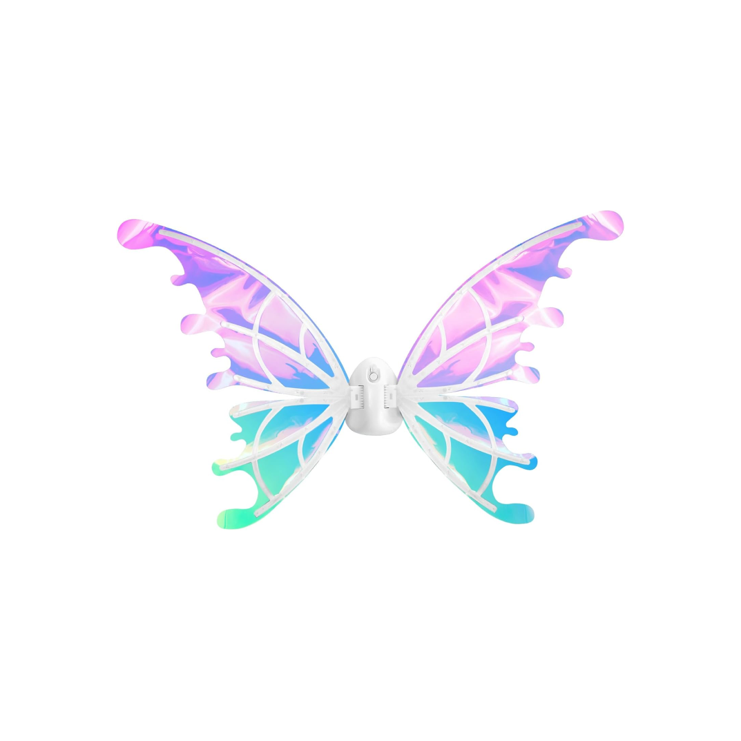 A pair of multicolored electric wings with a baby-sized design, featuring a glowing, translucent appearance.