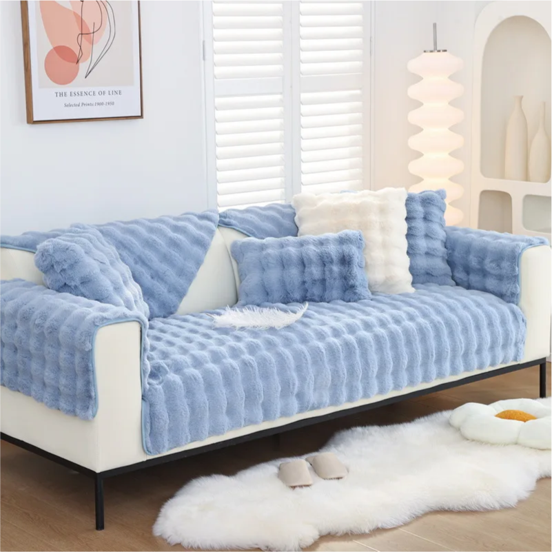 Non-slip Leather Sofa Cover Blue