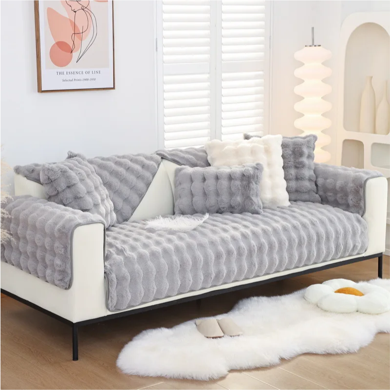 Non-slip Leather Sofa Cover Silver